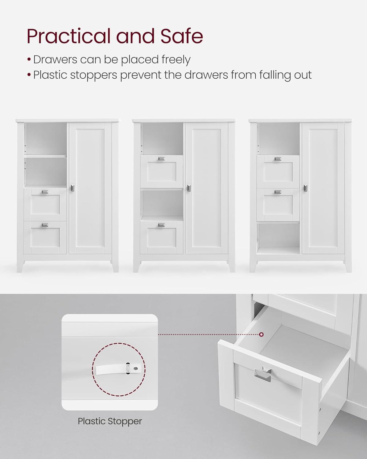 VASAGLE 2 Drawers Bathroom Floor Storage Cabinet, Bathroom Cabinet Freestanding,Kitchen Cabinet with Open Compartment Adjustable Shelves 11.8 x 21.7 x 31.5 Inches White