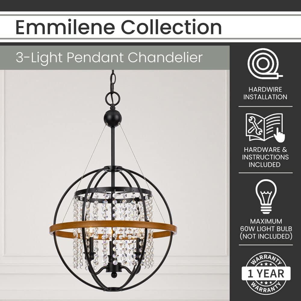 Emmilene Black Metal and Crystal Beaded Sphere Pendant Light