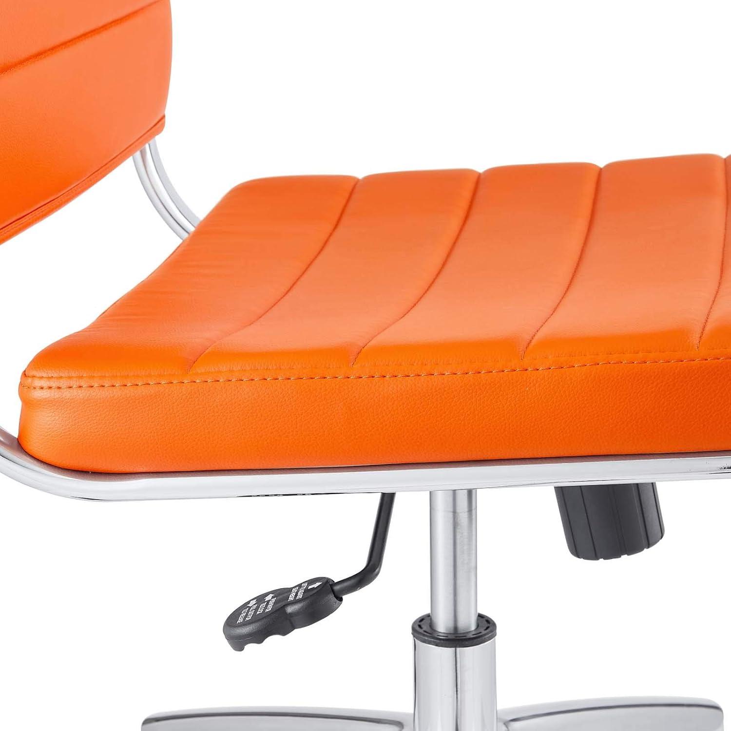 Orange Armless Swivel Office Chair with Metal Base