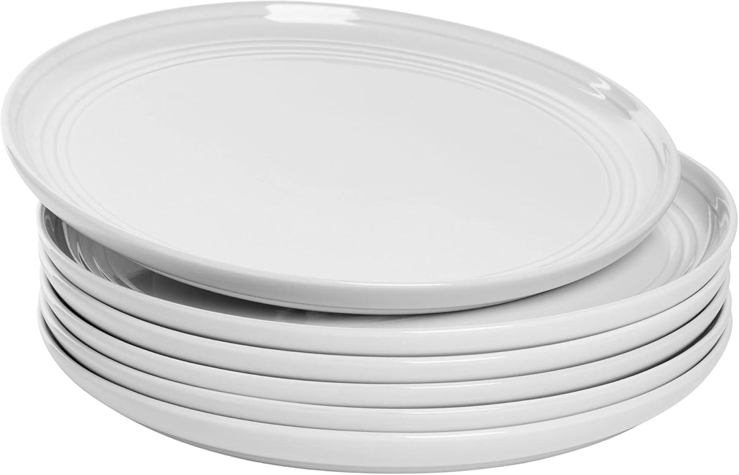 White Ceramic Round Microwave-Safe Dinner Plates, Set of 6