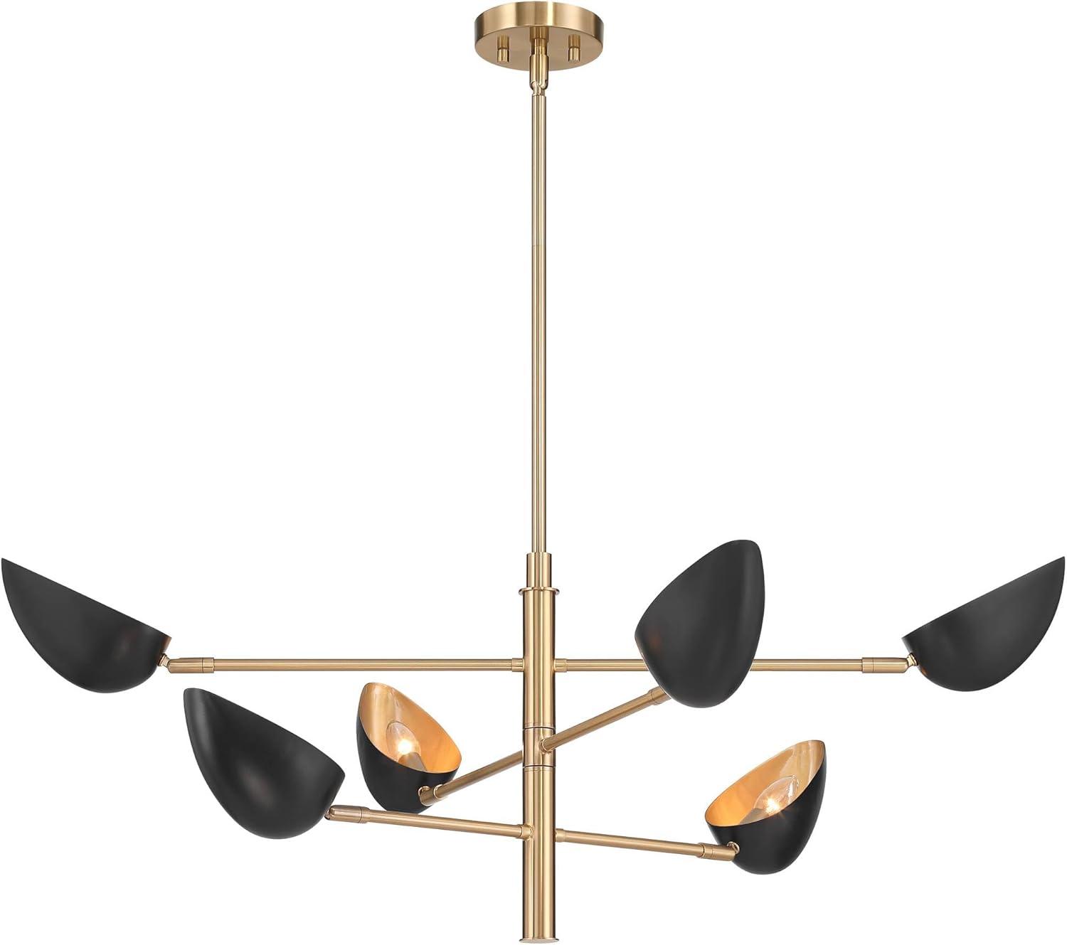Possini Euro Design Atherton 42 1/2" Mid Century Modern Pendant Chandelier Ceiling Light Fixture Dining Room Sputnik 6-Light Black Warm Gold