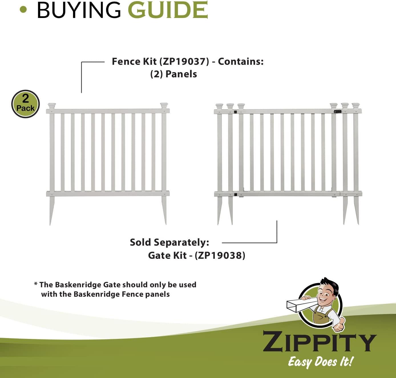 3ft H x 3.5ft W (2 Panels) No Dig Zippity Baskenridge Fence Panel Kit, Vinyl Fence Panel, White Vinyl Fence for Yard, Temporary Fence for Backyard, White Picket Fence Garden Border, DIY Fence ZP19037