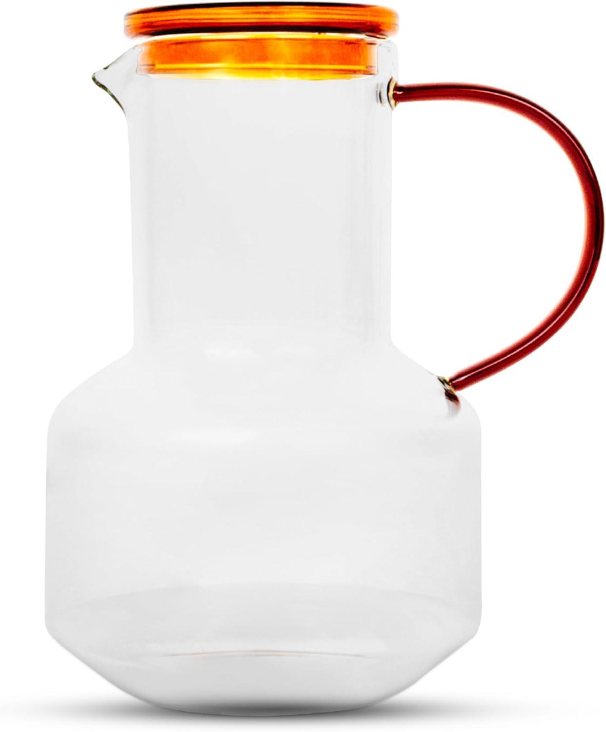 Elle Decor Glass Pitcher with Amber Lid, 48-Ounce Durable Borosilicate Glass Water Pitcher with Lid and Spout