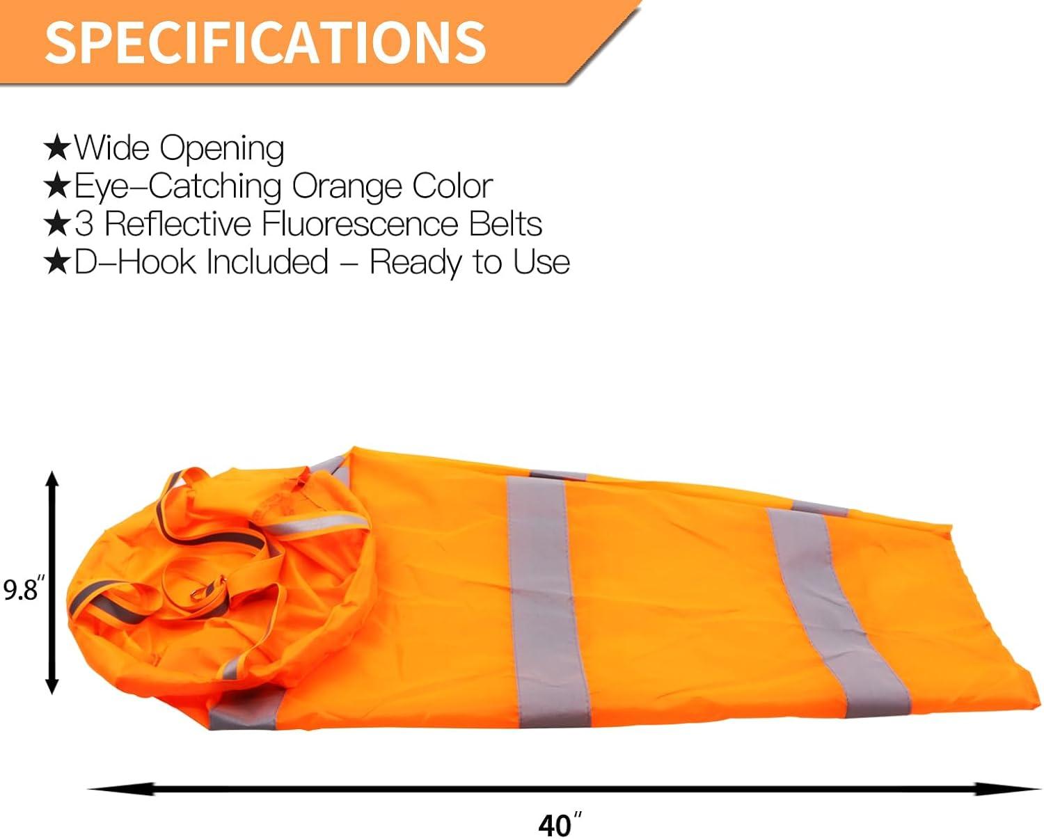 40-Inch Orange Rip-Stop Polyester Windsock with Reflective Belt