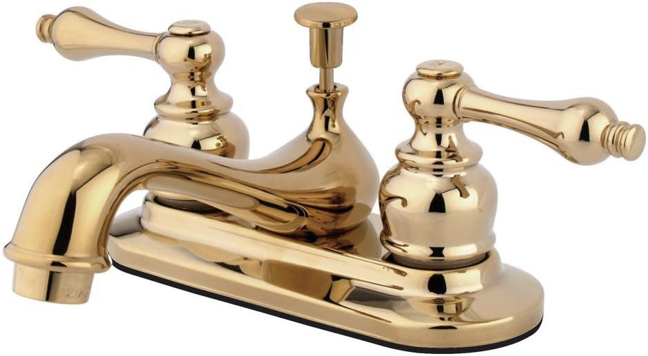 Kingston Brass Restoration Two-Handle 3-Hole Deck Mount 4" Centerset Bathroom Faucet with Plastic Pop-Up