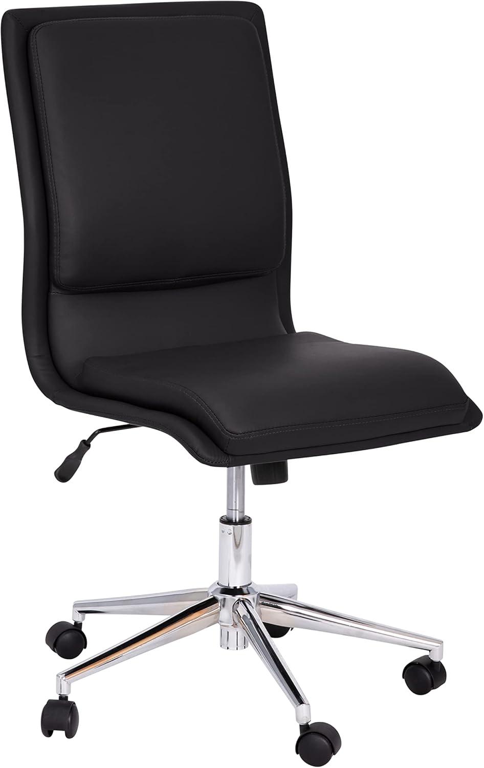 Merrick Lane Mid-Back Armless Home Office Chair with Height Adjustable Swivel Seat and Five Star Chrome Base, Black Faux Leather