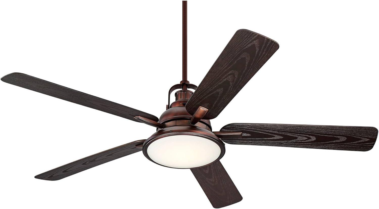 Casa Vieja 60" Wind and Sea Farmhouse Rustic Indoor Outdoor Ceiling Fan 5 Blade LED Light Remote Control Oil Rubbed Bronze Finish Bedroom Patio