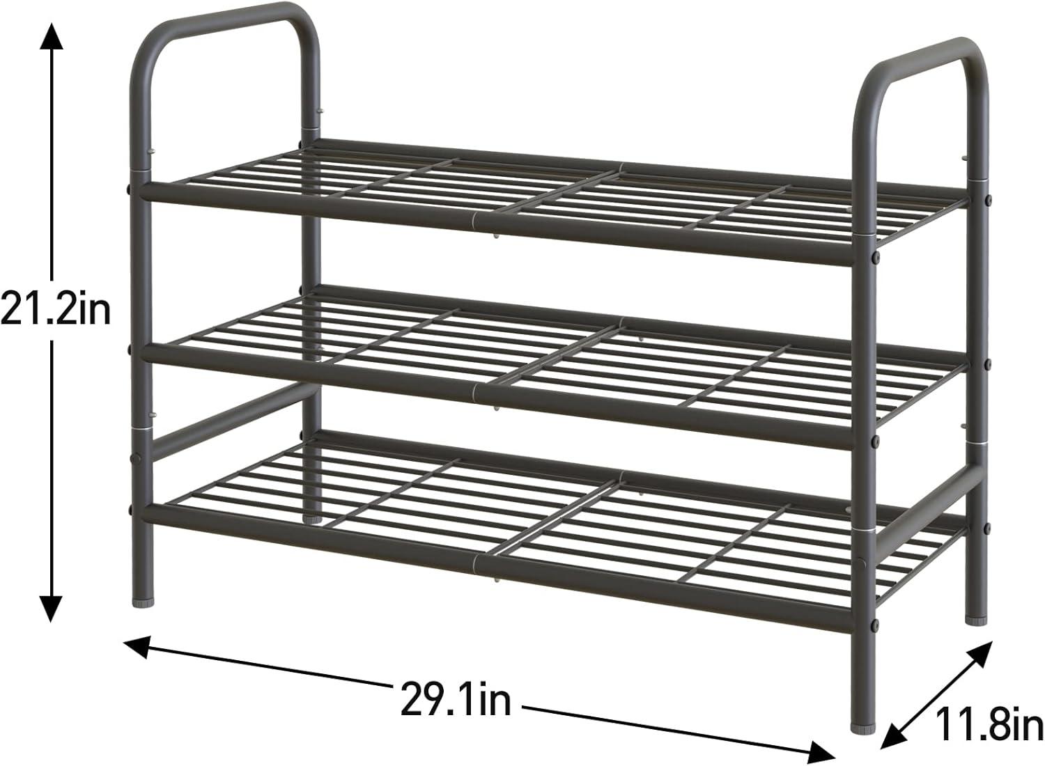 YASONIC Shoe Rack Storage Organizer, 3-Tier Black Shoe Shelf, 24 Pairs, Iron Poles & Plastic Connectors