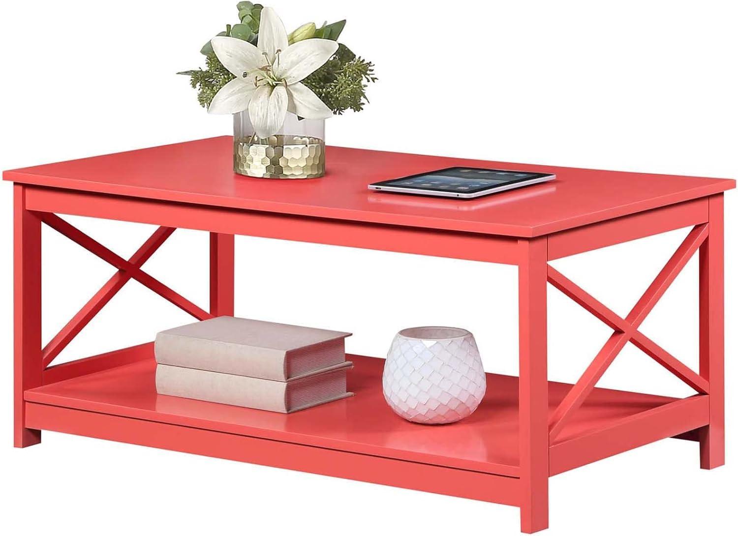 Convenience Concepts Oxford Coffee Table with Shelf, Coral