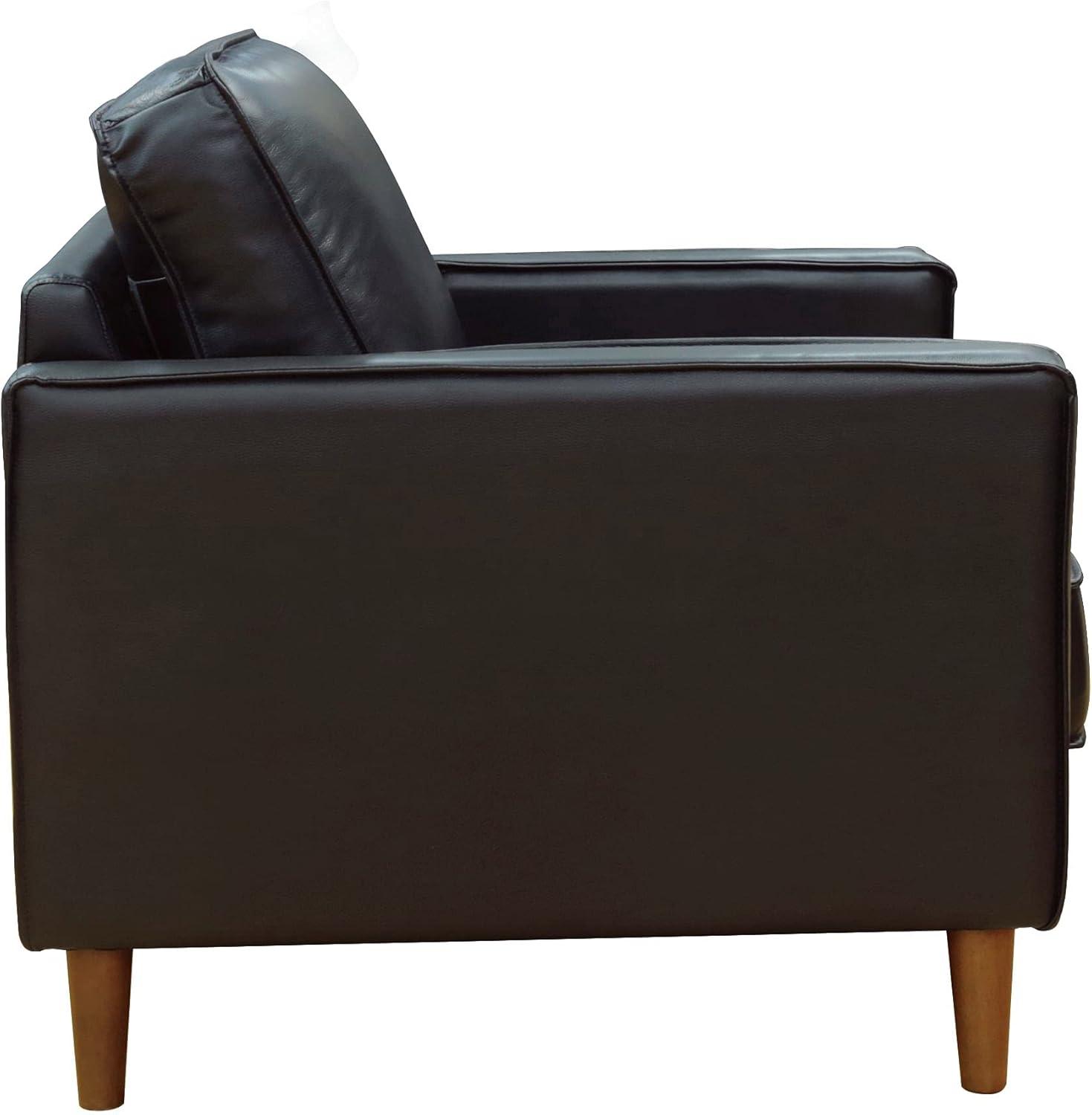 HomeStock 32" Wide Black Top Grain Leather Armchair , Modern Accent Chair , Small Space Living Room Furniture