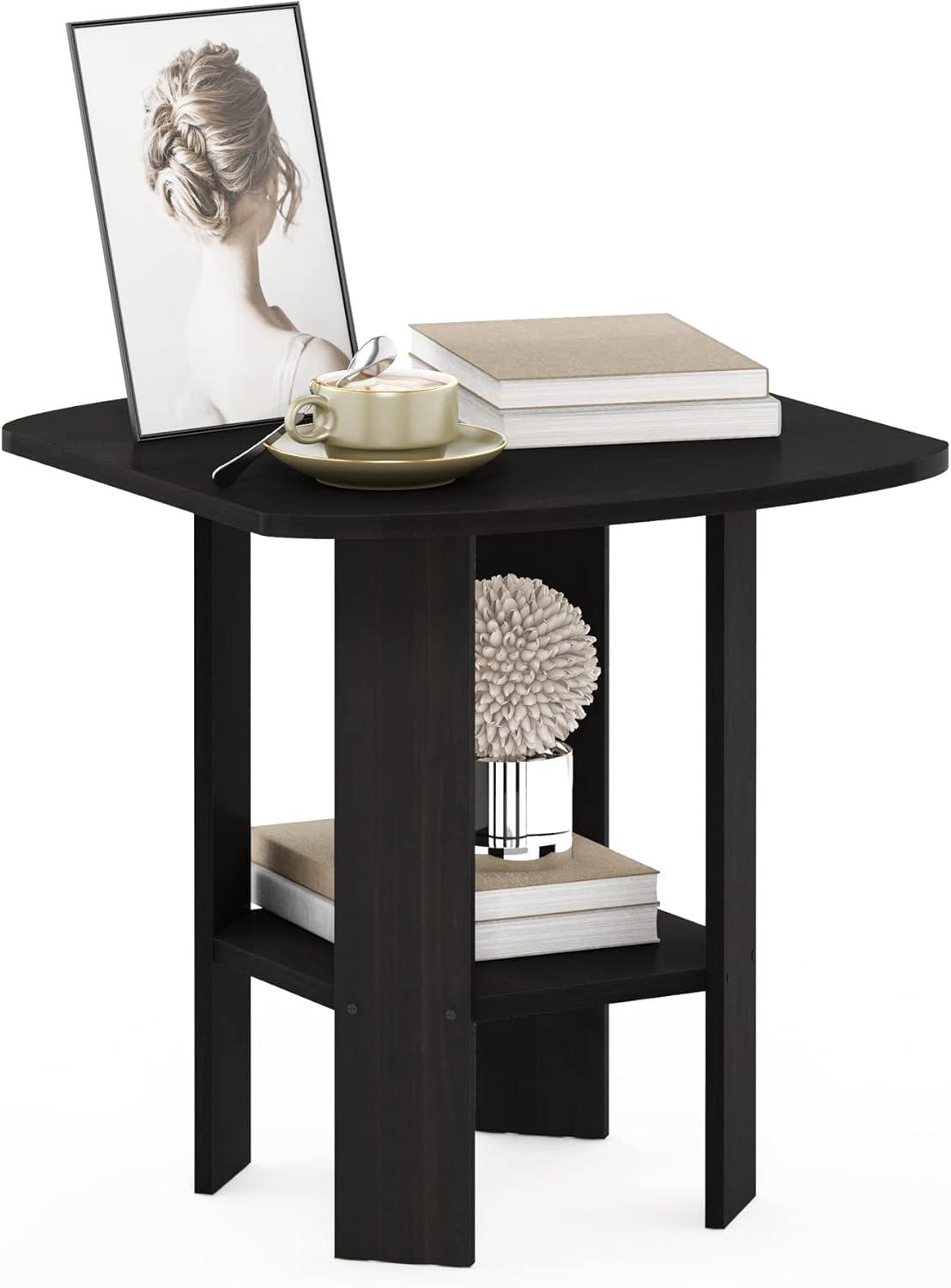 Furinno Industrial End Table Sofa Side Coffee Table with 2 Storage Shelf,Espresso