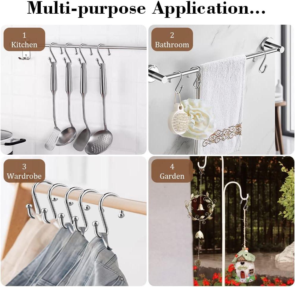 Silver Shower Curtain Hooks,Rust Proof Shower Curtain Rings for Bathroom,Set of 12 Chrome S Shaped Decorative Shower Curtain Hooks Hangers for Bathroom Curtains,Clothing, Towels, etc