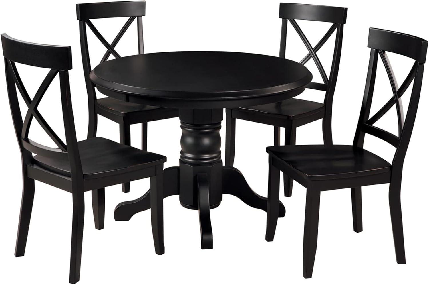 Traditional Black Solid Wood 5-Piece Round Dining Set