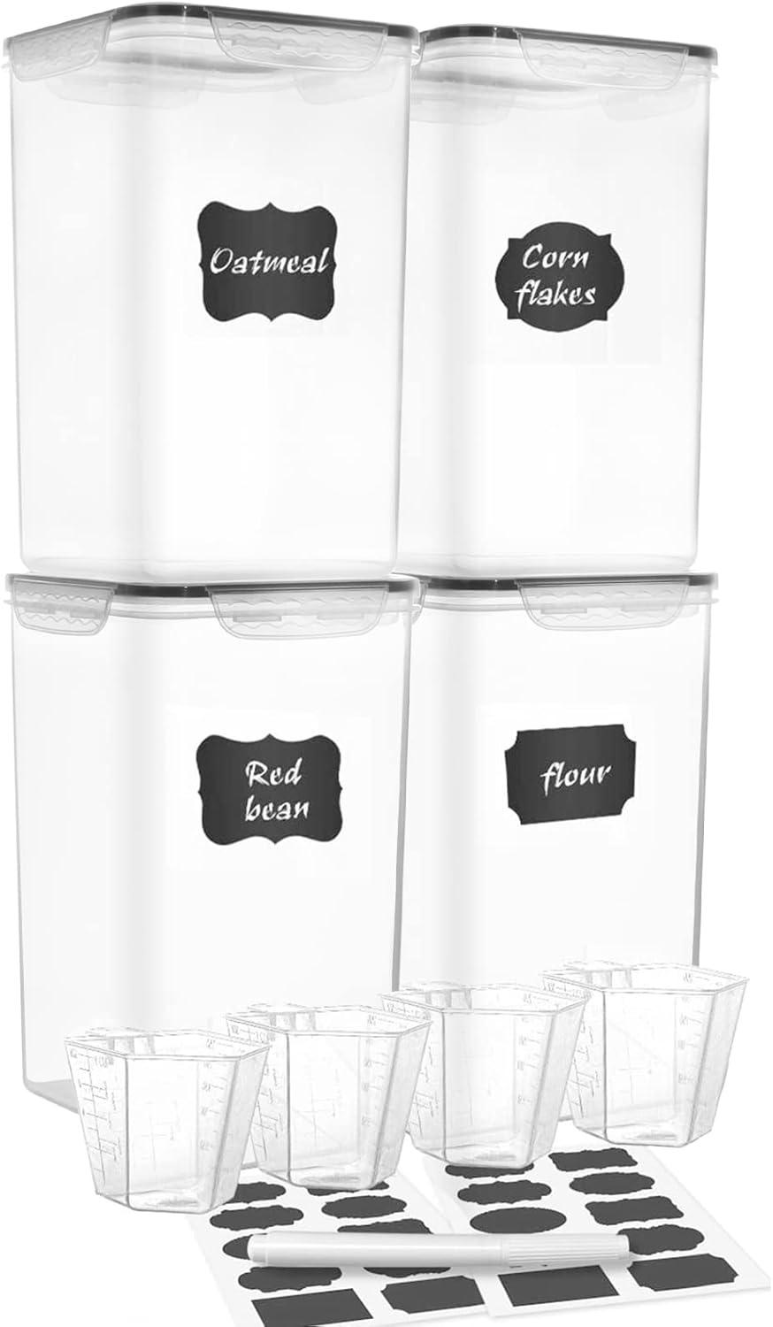 Prep & Savour Extra Large 7qt / 6.5L/220oz Tall Food Storage Containers, WIDE & DEEP, 4-Piece Plastic Airtight Kitchen Pantry Storage Containers for Flour, Sugar, with 4 Measuring Cups,20 Labels