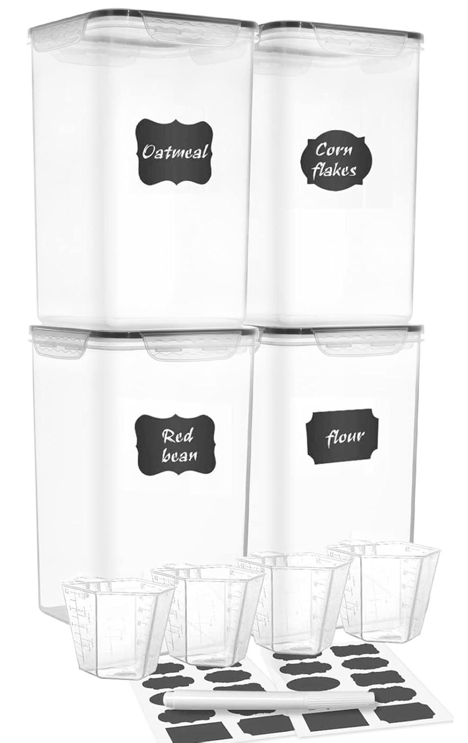 Prep & Savour Extra Large 7qt / 6.5L/220oz Tall Food Storage Containers, WIDE & DEEP, 4-Piece Plastic Airtight Kitchen Pantry Storage Containers for Flour, Sugar, with 4 Measuring Cups,20 Labels