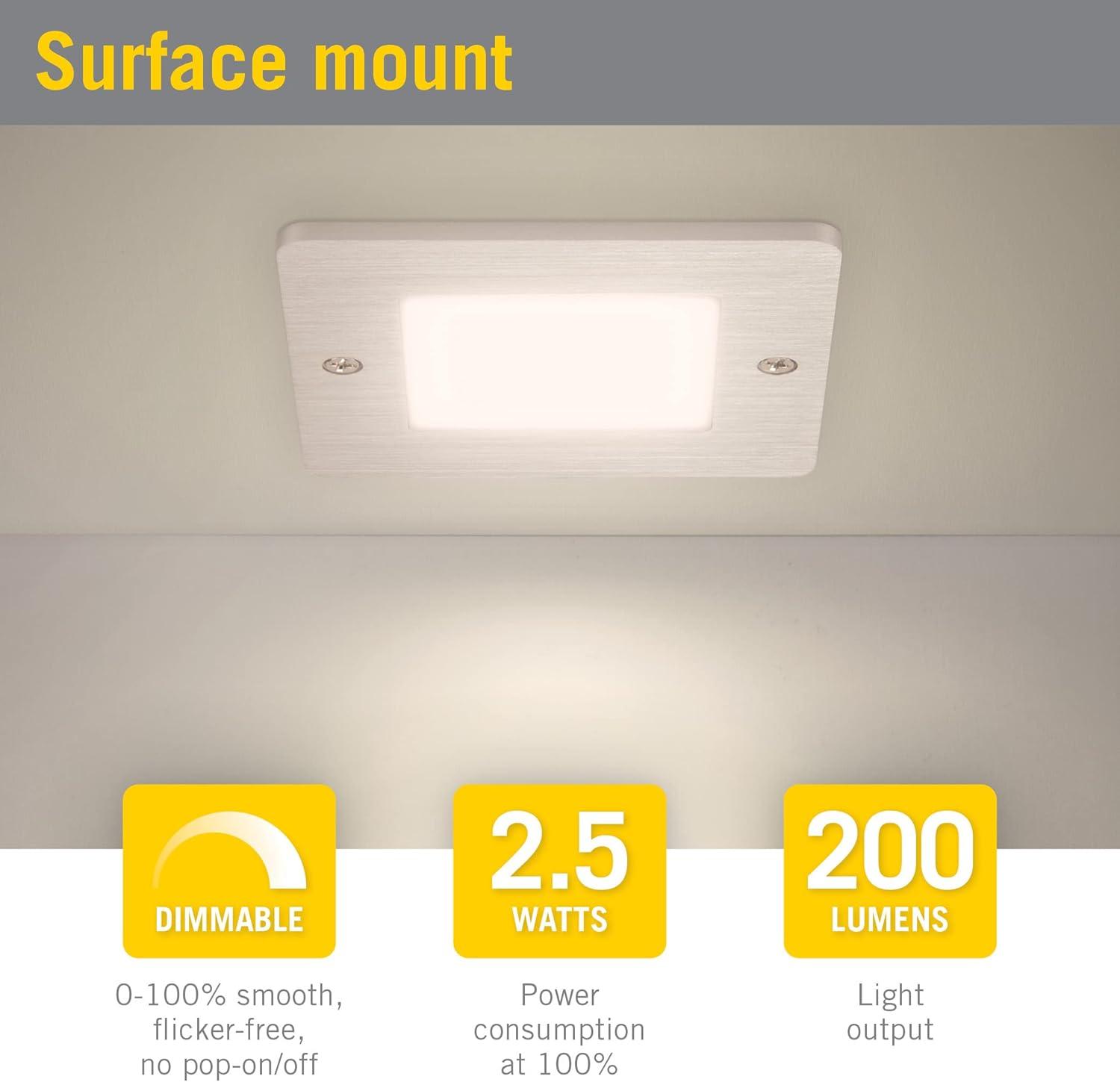 Square Low Profile Under Cabinet LED Puck Light, 3000K