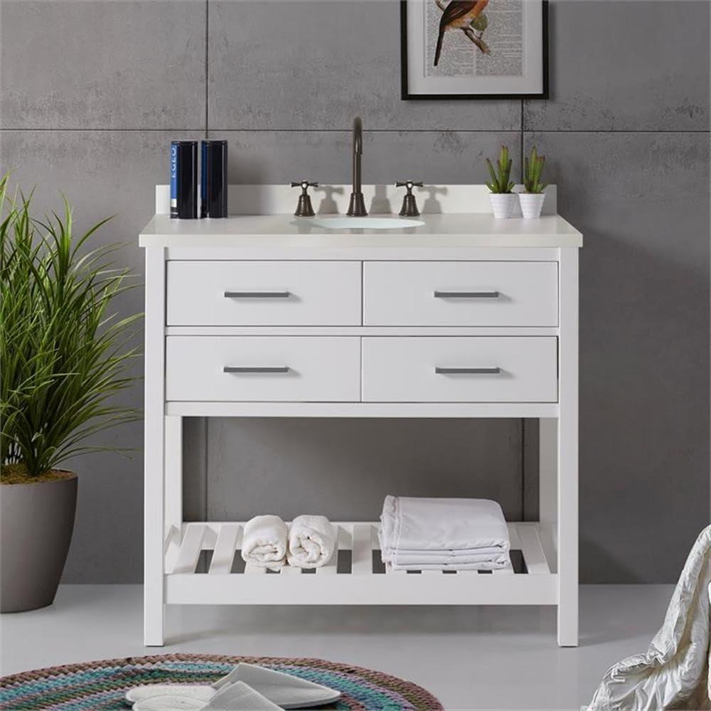 Harrison 36"W Modern Shaker Soft Close Doors Vanity Cabinet With Drawers And Open Storage Shelf