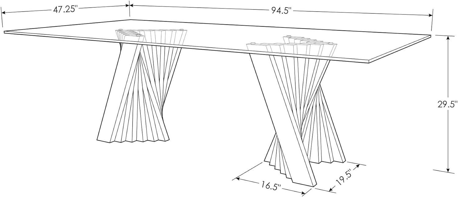 Falcone 94" Clear Glass Dining Table with Polished Stainless Steel Base