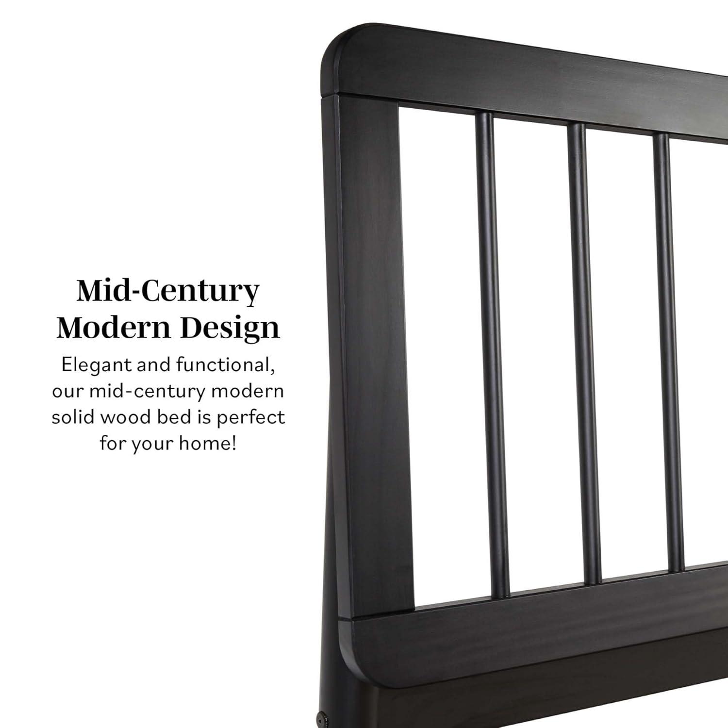 Walker Edison Mid-Century Modern Slatted Solid Wood Queen Bedframe, Black
