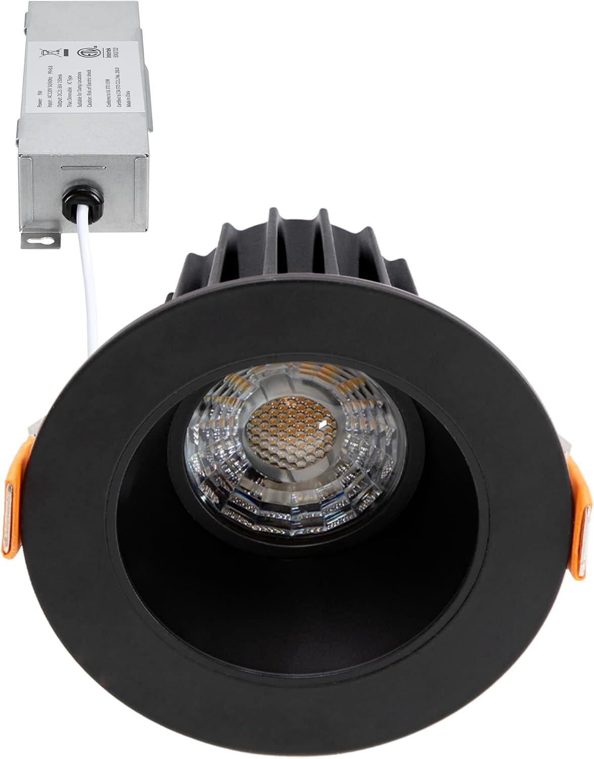 Maxxima 2 in. Ultra-Thin Recessed Anti-Glare LED Downlight - Canless IC Rated, 550 Lumens, 5 Color Temperature Selectable 2700K/3000K/3500K/4000K/5000K, Dimmable, Round Black Trim, 90 CRI, J-Box Incl