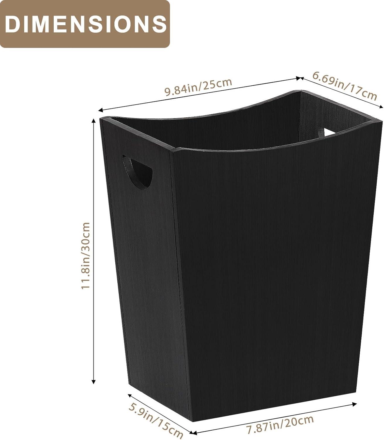 SEHERTIWY Wood Trash Can, Farmhouse Wastebasket Bin for Bathroom, Office, Bedroom, Living Room, Small Square Rustic Garbage Container (Wood-Black)