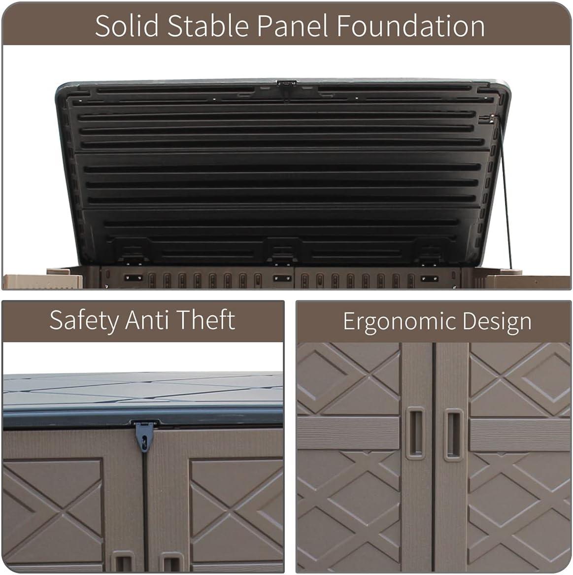 Large Brown Resin Outdoor Storage Shed with Shelving