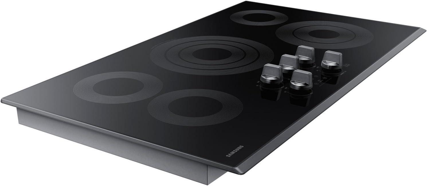 36" Black Ceramic 5-Burner Electric Cooktop with Stainless Steel Trim