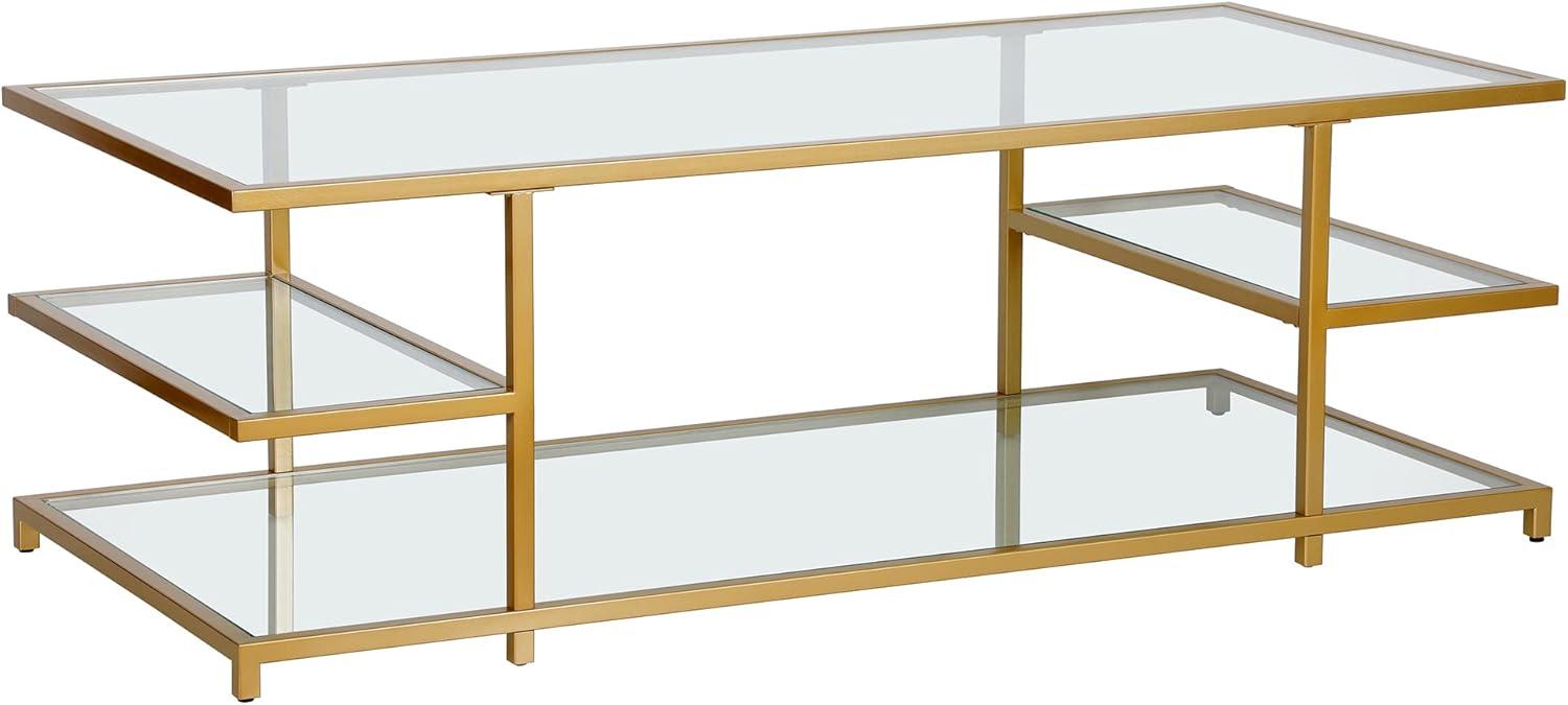 Greenwich 54'' Brass and Glass Modern Coffee Table