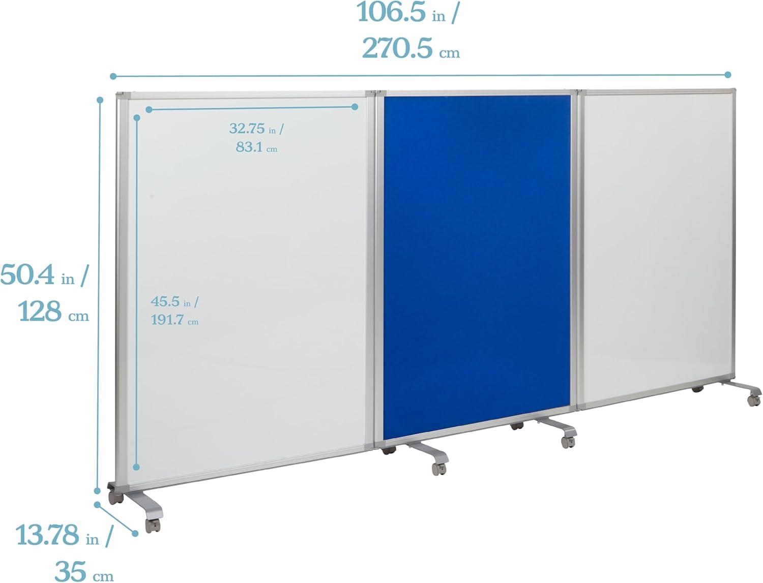 ECR4Kids Mobile Dry-Erase and Flannel Room Divider, 3-Panel, School Supplies, Blue