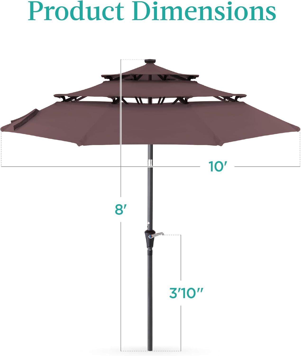 10ft Deep Taupe Steel Market Patio Umbrella with LED Lights