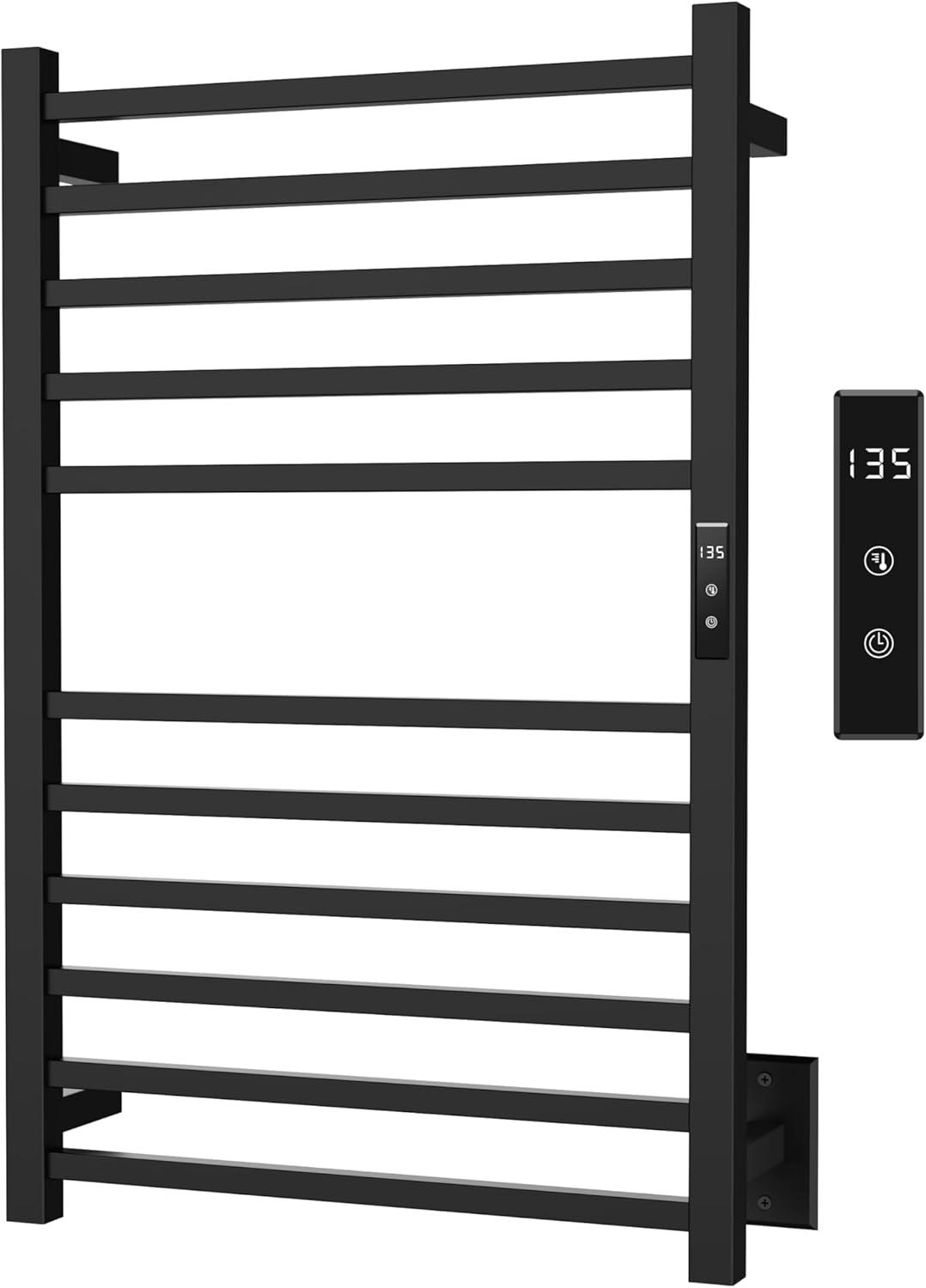 Towel Warmer, Heated Towel Warmer Rack, Wall-Mounted Hardwired/Plug-in Electric Towel Warmers for Bathroom, Hot Towel Rails - Matte Black