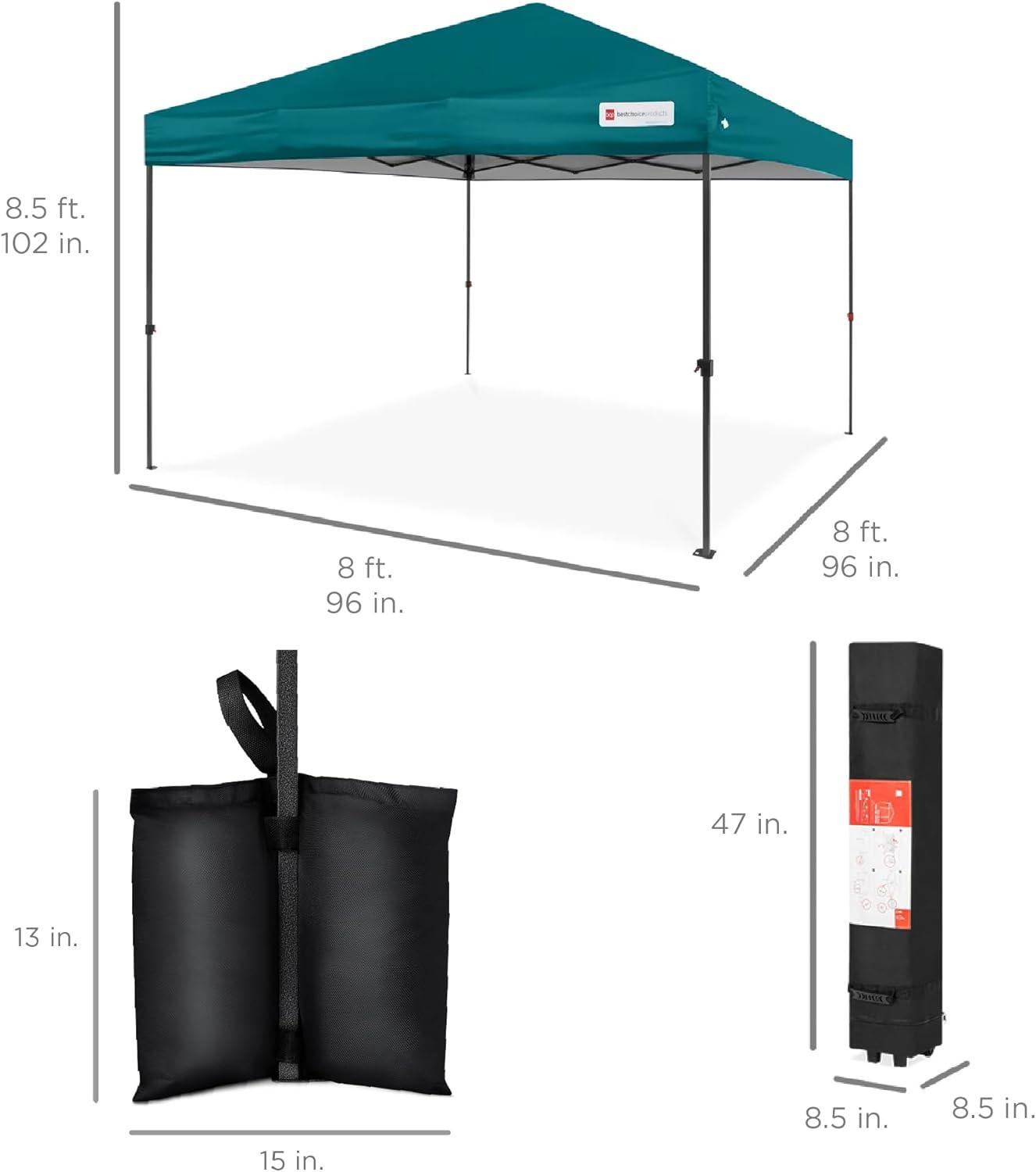 Best Choice Products Best Choice Products Easy Setup Pop Up Canopy W/ 1-Button Setup, Wheeled Case, 4 Weight Bags