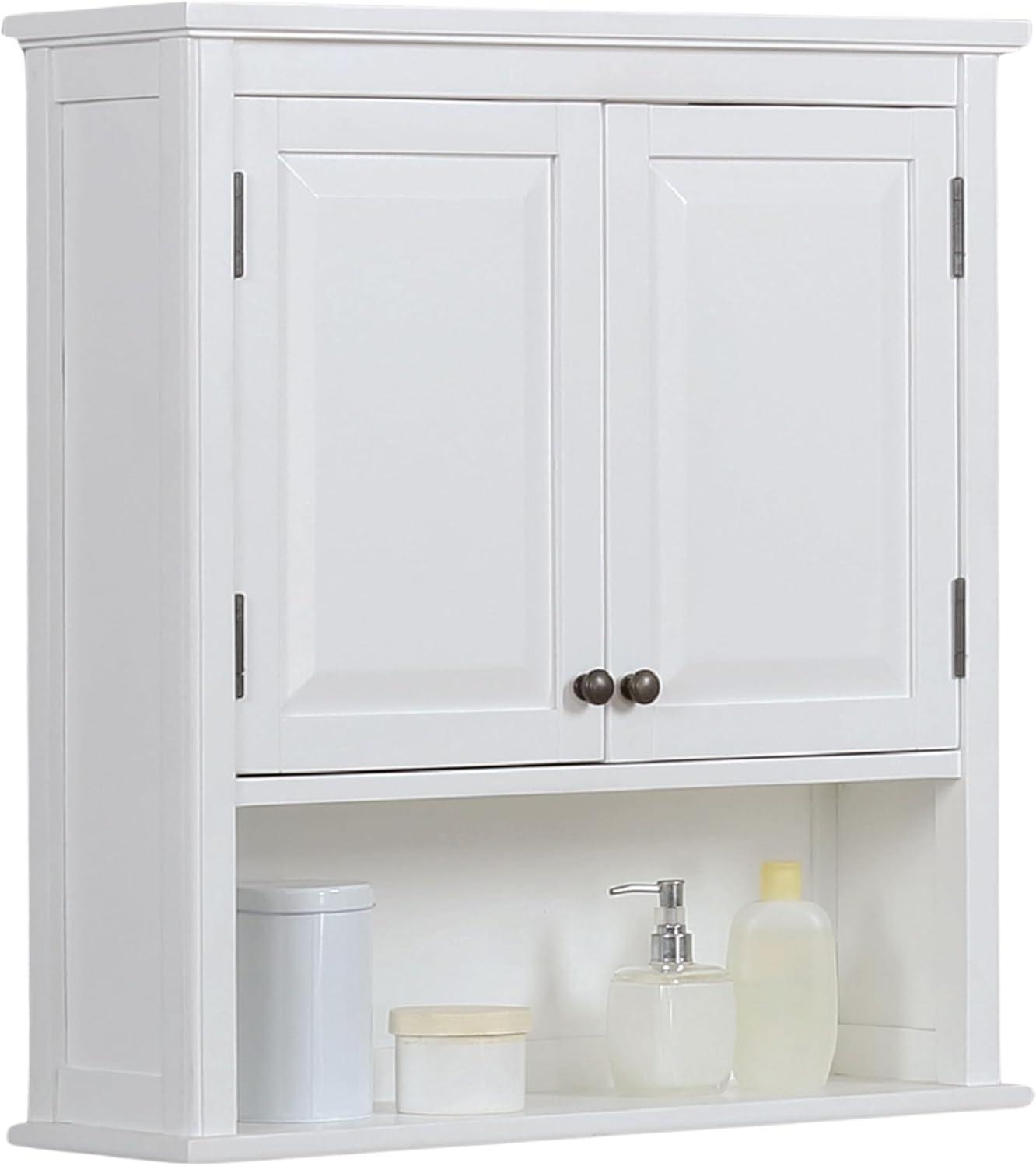 Dorset Wall Mounted Bath Storage Cabinet with Two Doors and Open Shelf White - Alaterre Furniture: Hardwood Medicine Cabinet, Adjustable Shelf