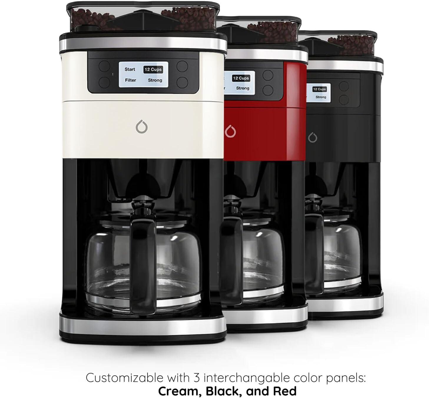 Smarter iCoffee Brew Smart Coffee Maker and Grinder with App, 3 Panels (Cream, Black, Red, New)