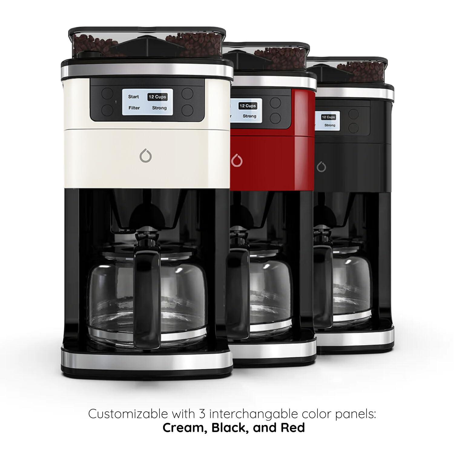 Smarter iCoffee Brew Smart Coffee Maker and Grinder with App, 3 Panels (Cream, Black, Red, New)