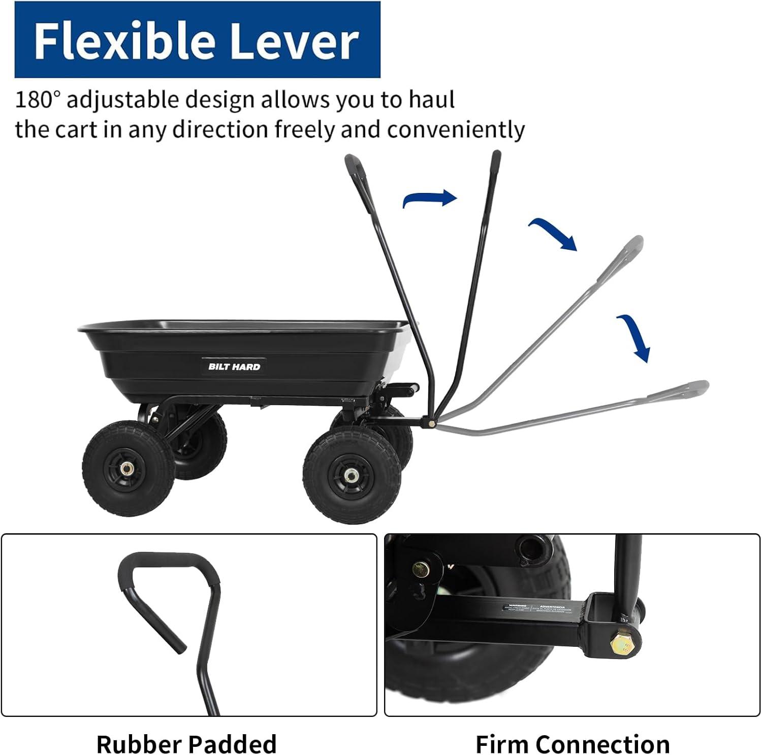 Black Heavy-Duty Poly Garden Dump Cart with No-Flat Tires