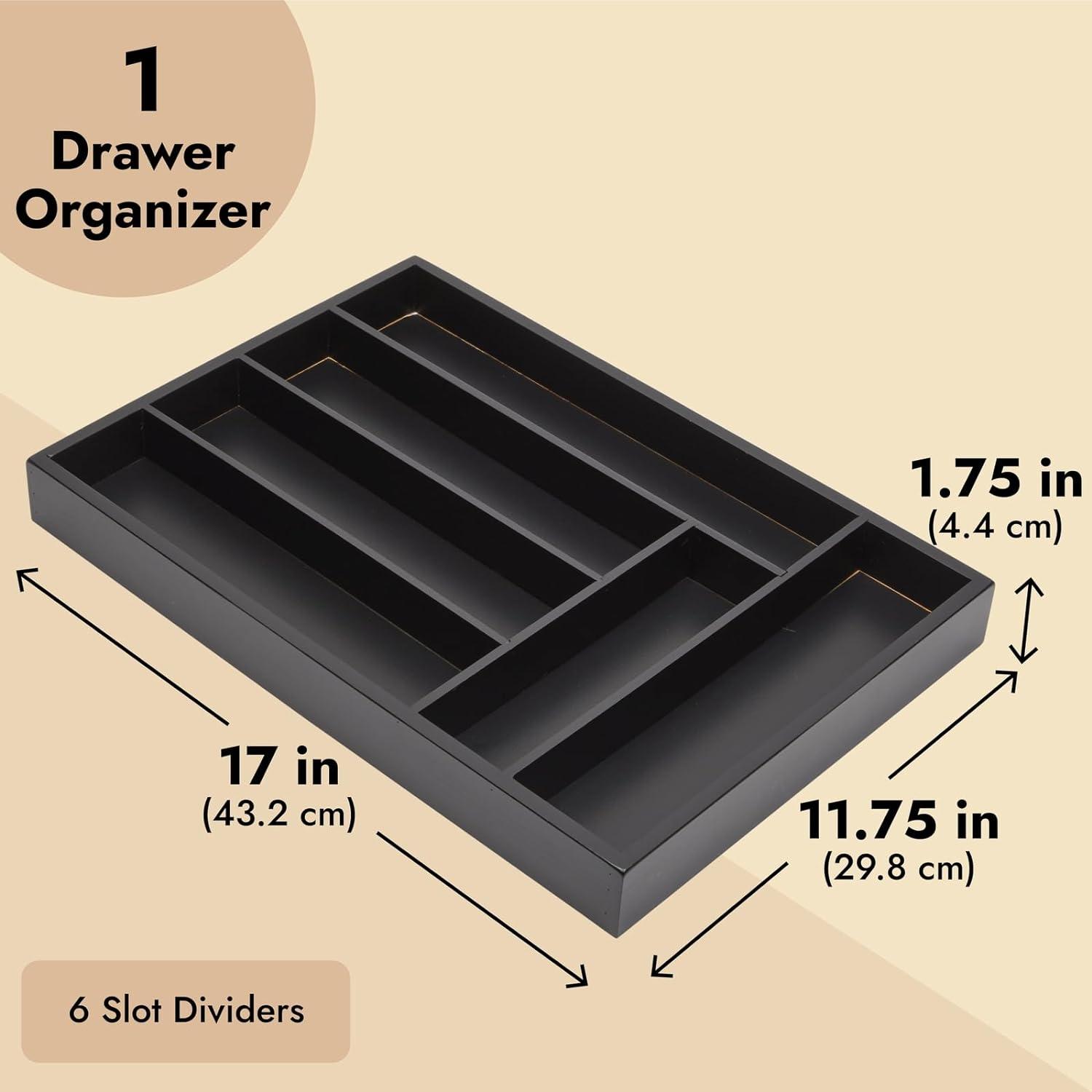 Black Bamboo 6-Slot Silverware Drawer Organizer Tray