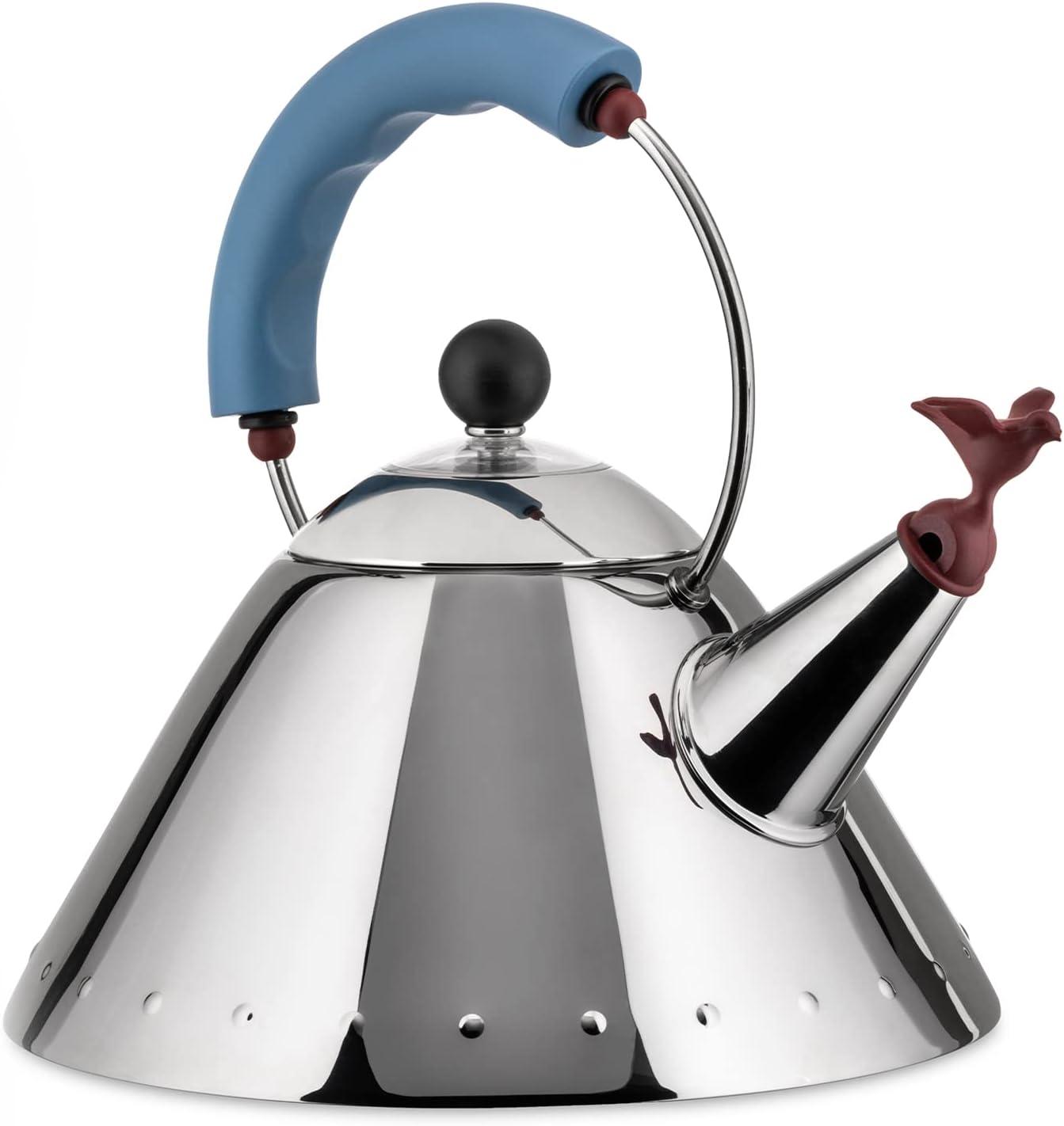 Light Blue Stainless Steel Whistling Kettle with Bird Whistle