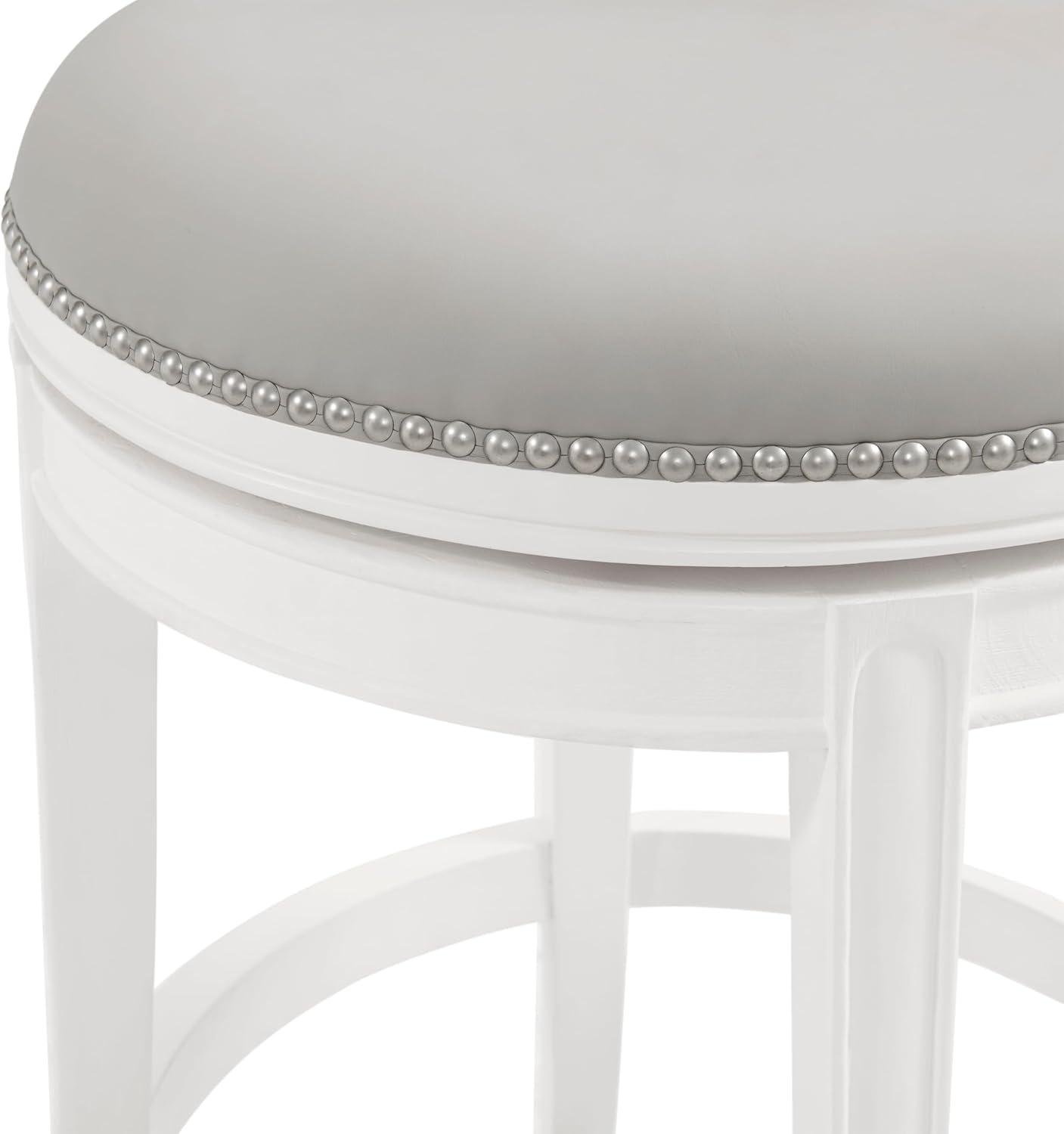 Alaterre Hanover Swivel Bar Height Stool, White and Gray, 30-Inch Seat Height, Solid Rubberwood Frame with Faux Leather Upholstery, Nailhead Trim, Memory Return Swivel, Ideal for Kitchen, Dining Area, Set of 2