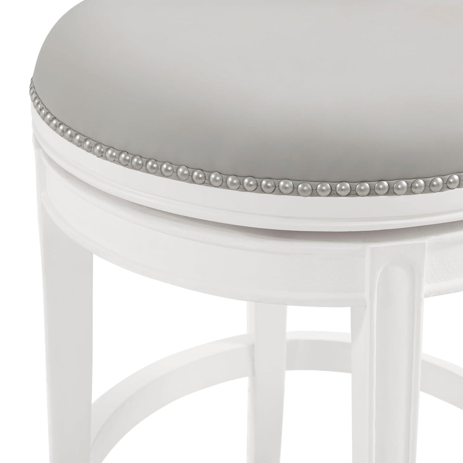 Alaterre Hanover Swivel Bar Height Stool, White and Gray, 30-Inch Seat Height, Solid Rubberwood Frame with Faux Leather Upholstery, Nailhead Trim, Memory Return Swivel, Ideal for Kitchen, Dining Area, Set of 2