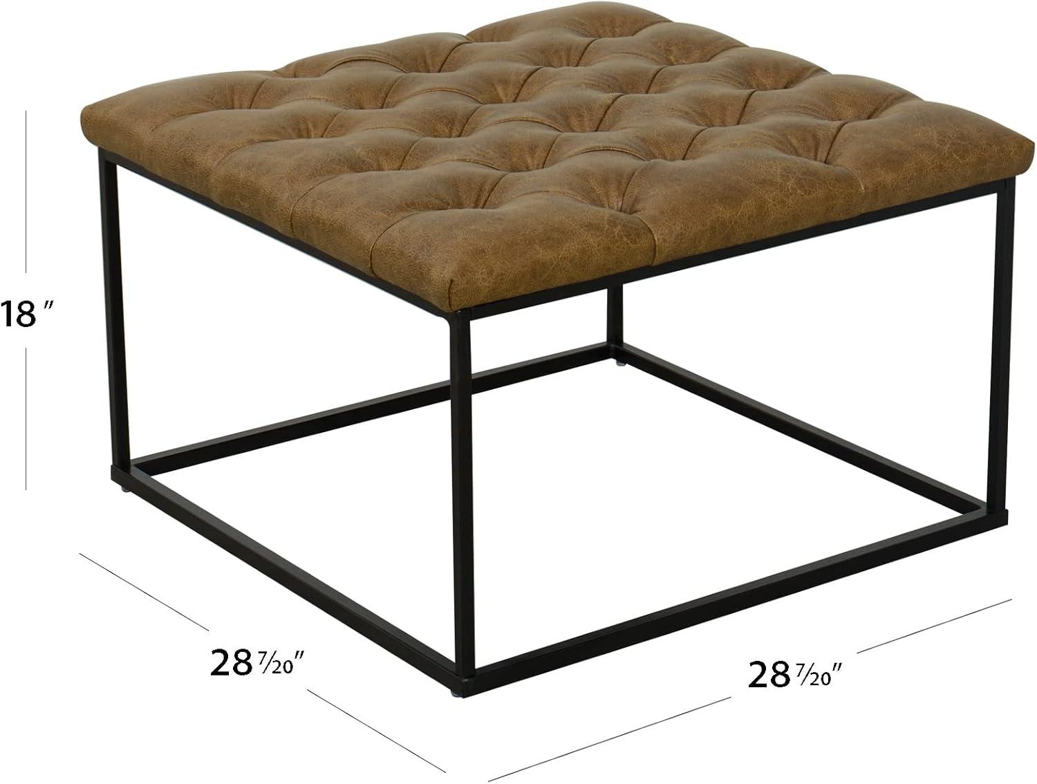 Square Metal Ottoman with Faux Leather & Open Frame - HomePop: Industrial Style, Footstool, End of Bed Bench