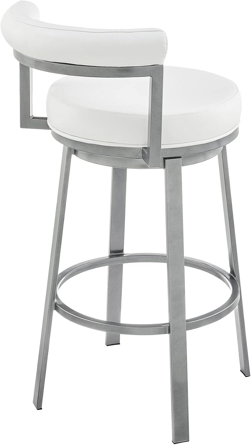 Armen Living Neura 26" Metal & Faux Leather Swivel Counter Stool in Soft White