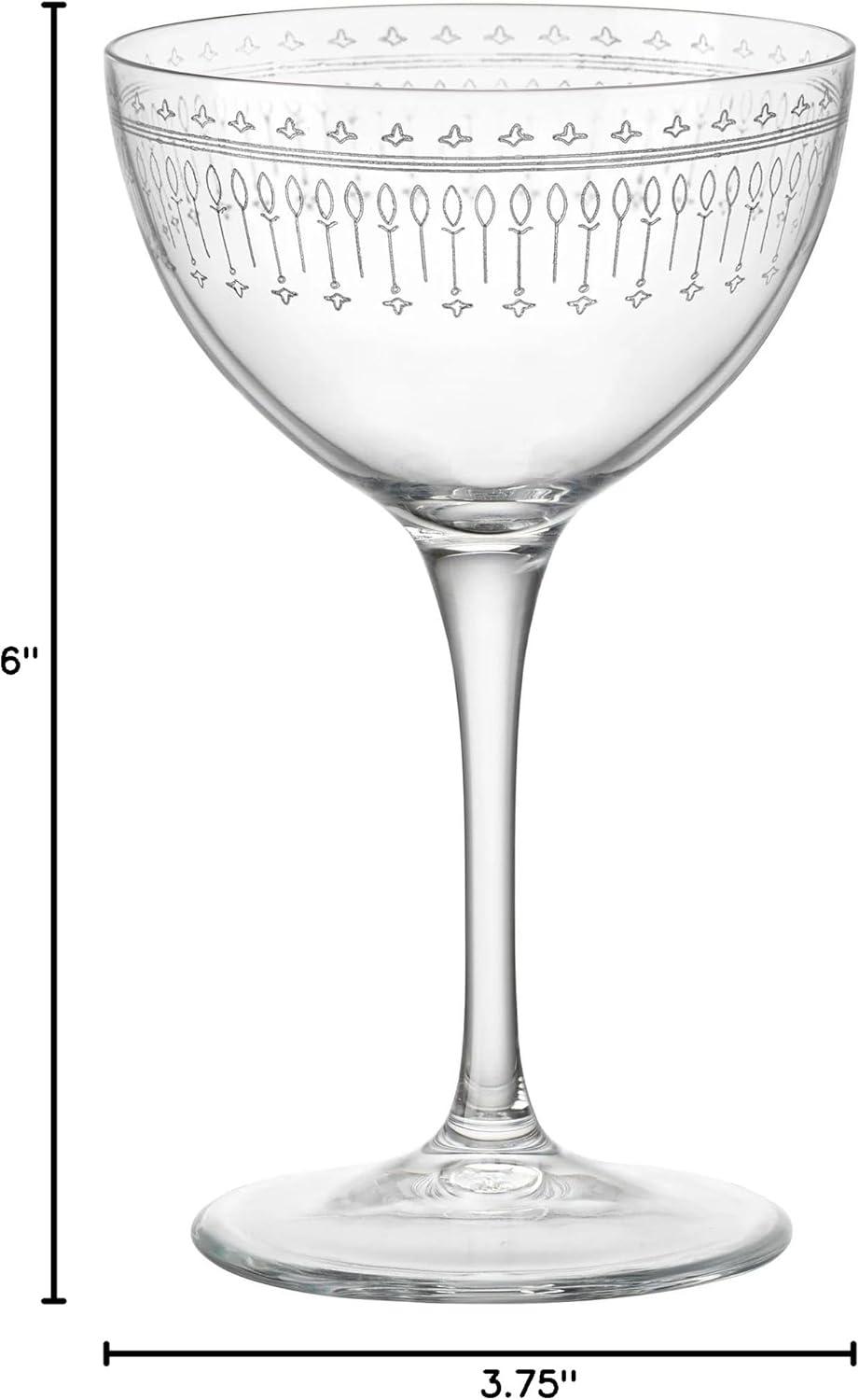 Bormioli Rocco Bartender 8 oz. Novecento Art Deco Martini Cocktail Glasses (Set of 6)