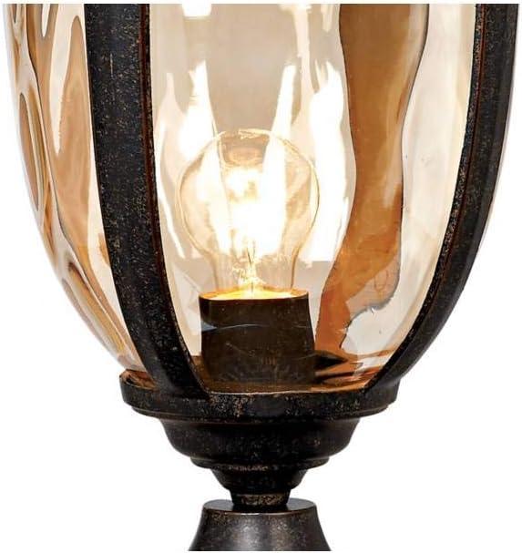 John Timberland Bellagio Vintage Outdoor Post Light Veranda Bronze with Pier Mount 25'' Champagne Hammered Glass for Exterior Barn Deck House Porch