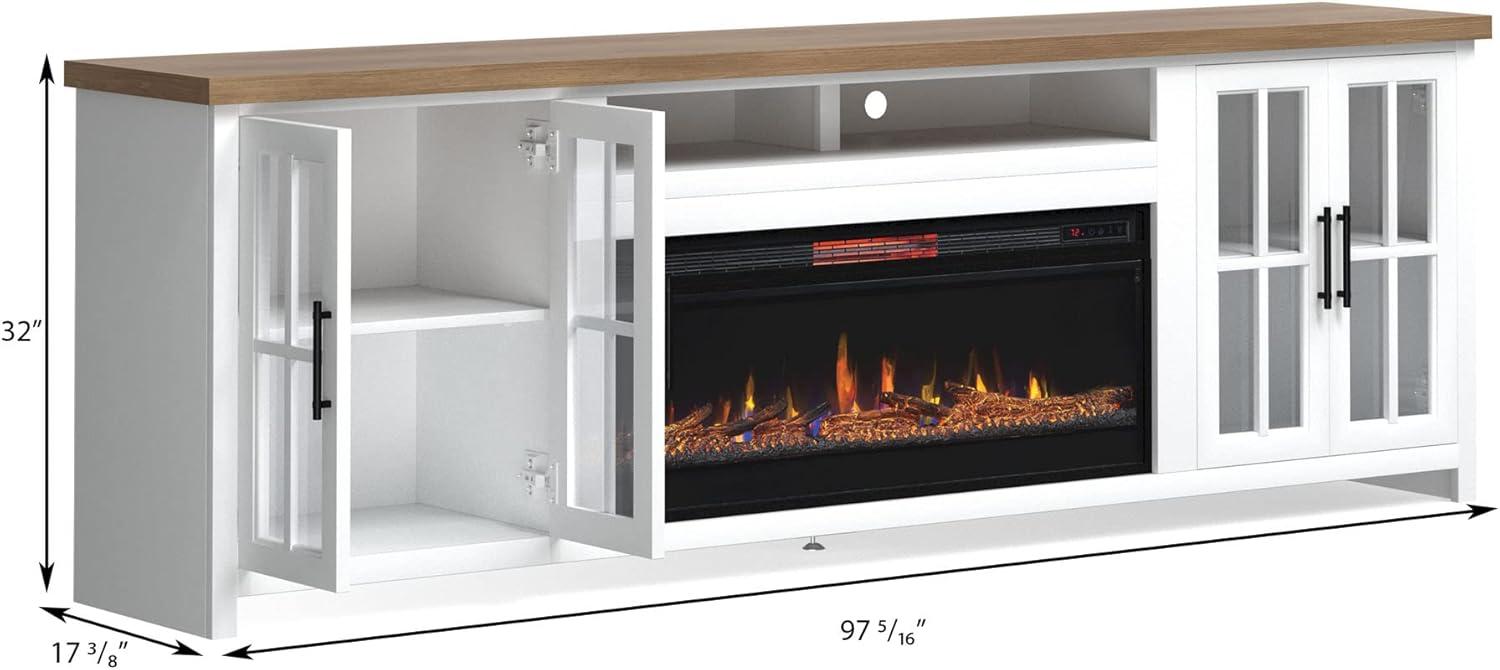 Hampton 97" White Wood Fireplace TV Stand with Cabinets