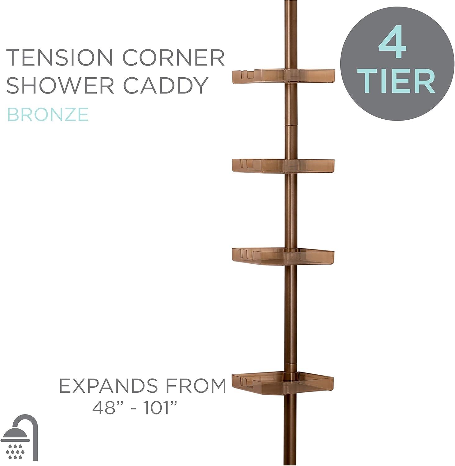 4 Tier Tension Corner Shower Caddy Bronze - Bath Bliss: Adjustable Bathroom Storage Organizer Rack