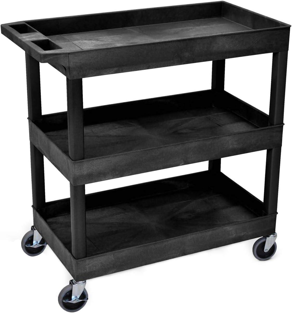 Black High-Capacity 3-Shelf Tub Storage Cart