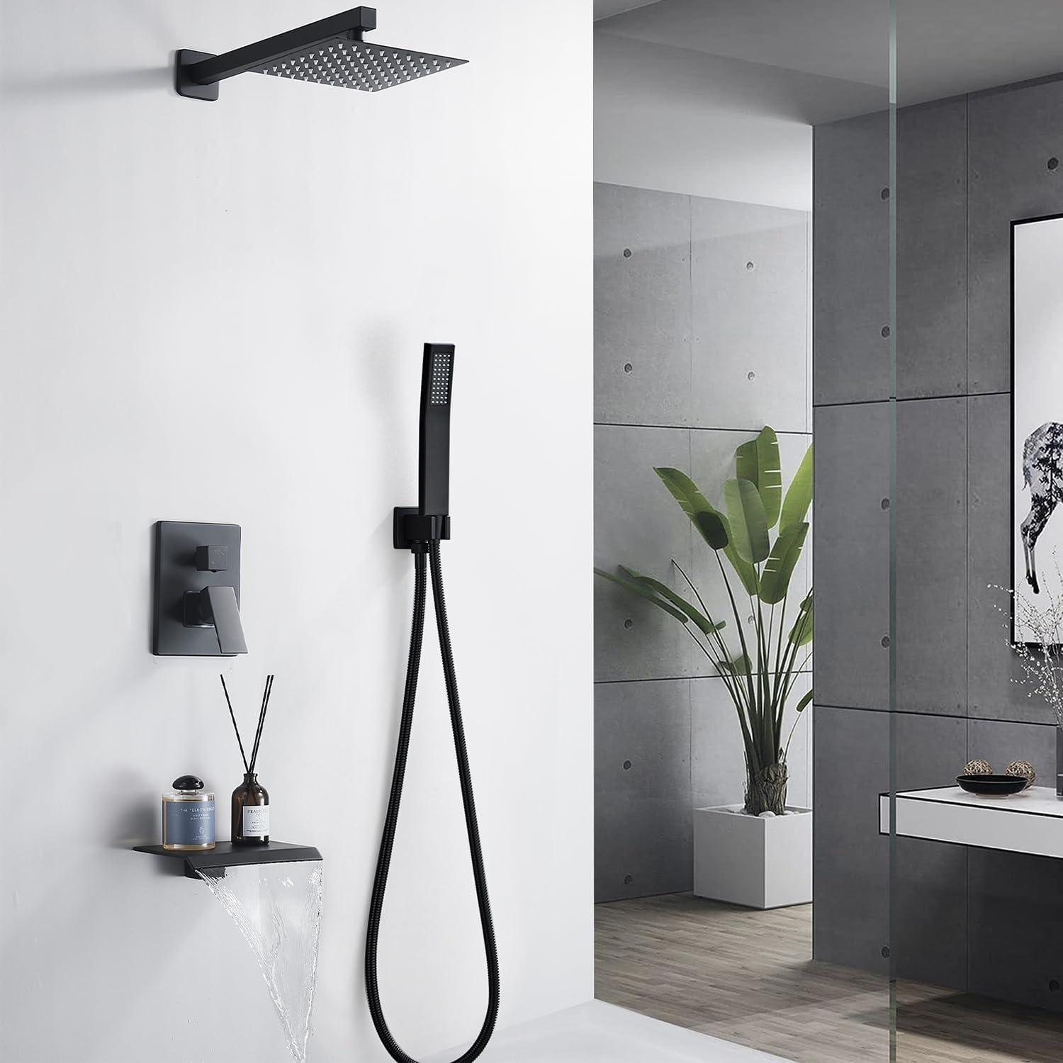 Matte Black 8-Inch Rainfall Shower System with Handheld Spray