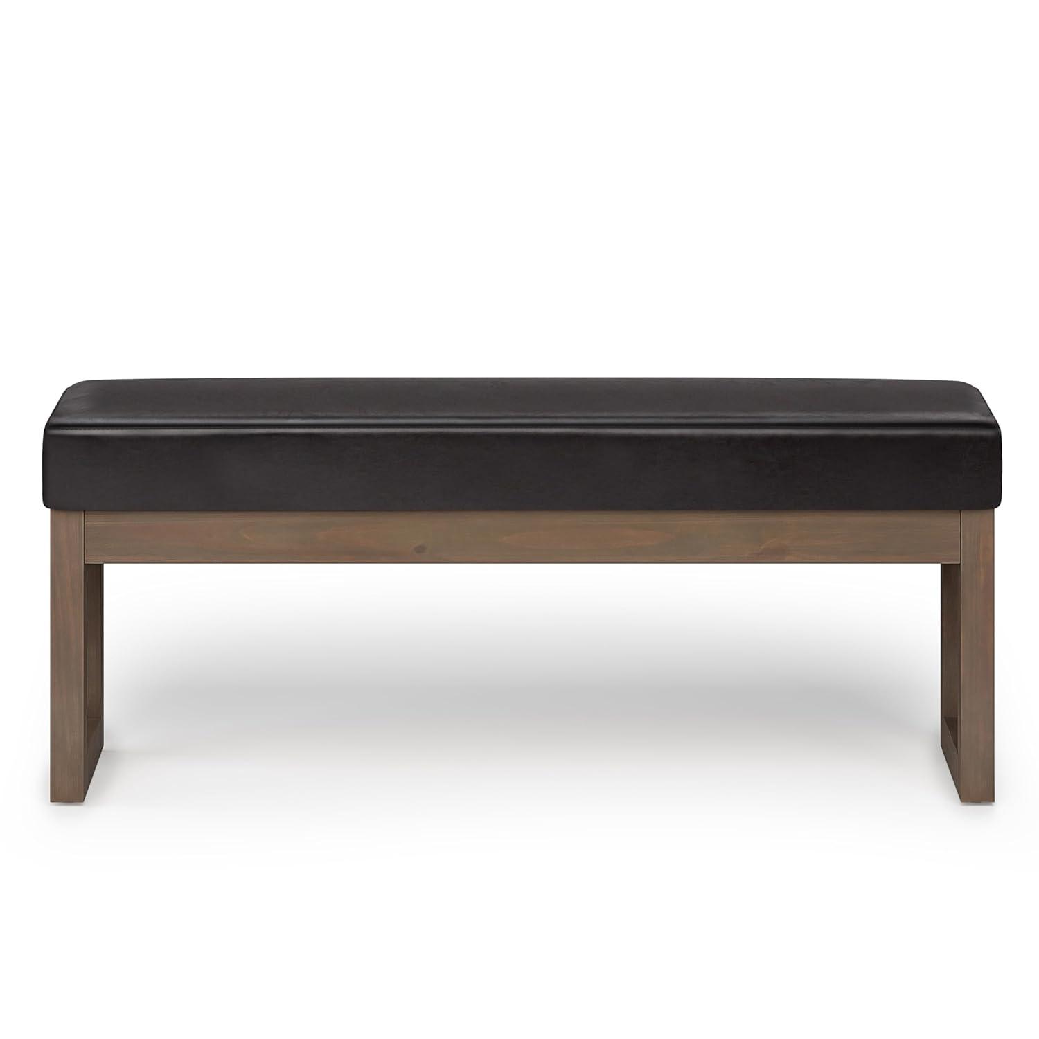 Simpli Home Milltown Ottoman Bench with Upholstered Seat and Solid Wood Frame