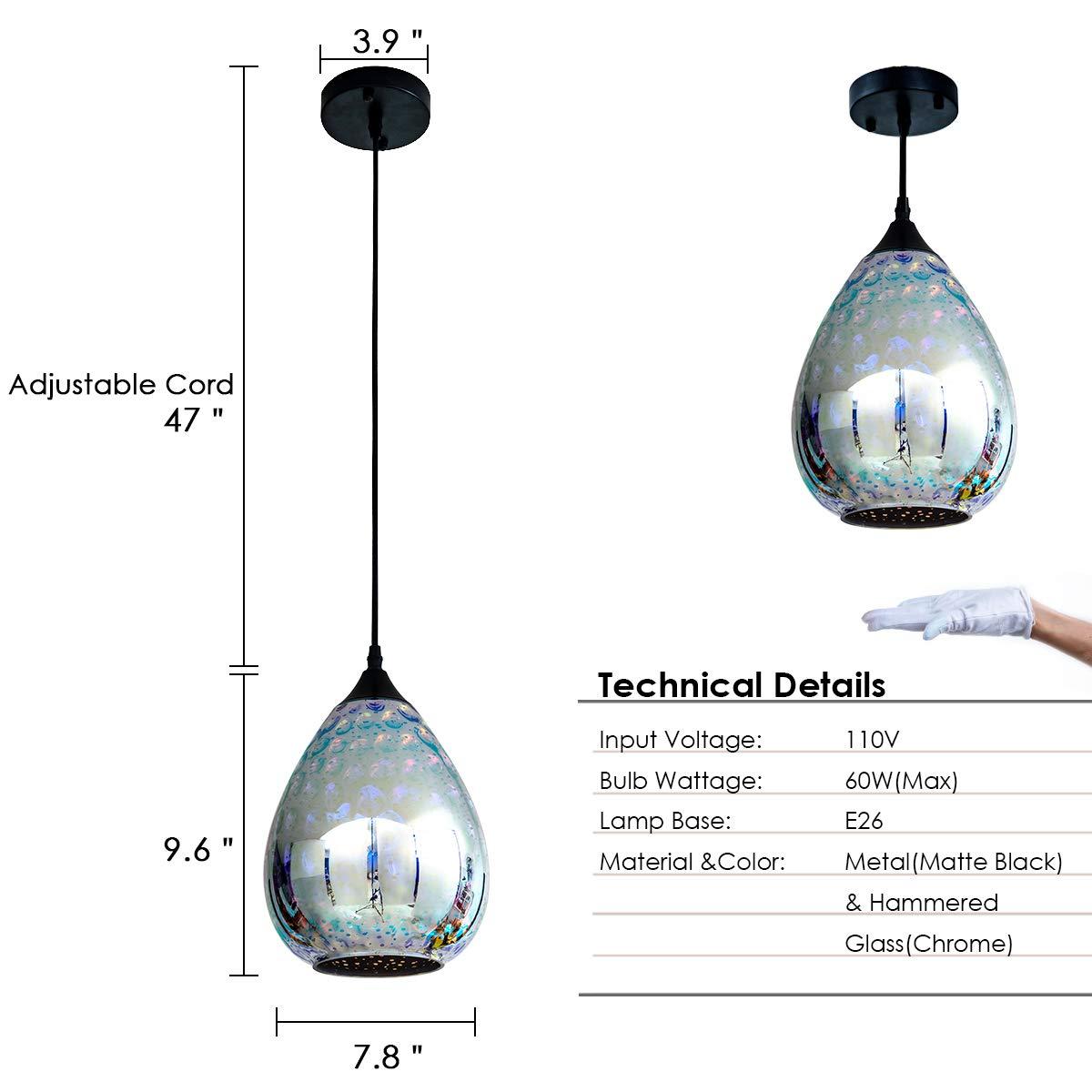 Yisuro Modern 3D Pendant Lights Kitchen Island 1 Pack, Farmhouse Colorful Glass Pendant Light with Clear Globe Shade, Kitchen Island Lighting for Dining Room Entryway, 7.8-inch Diameter